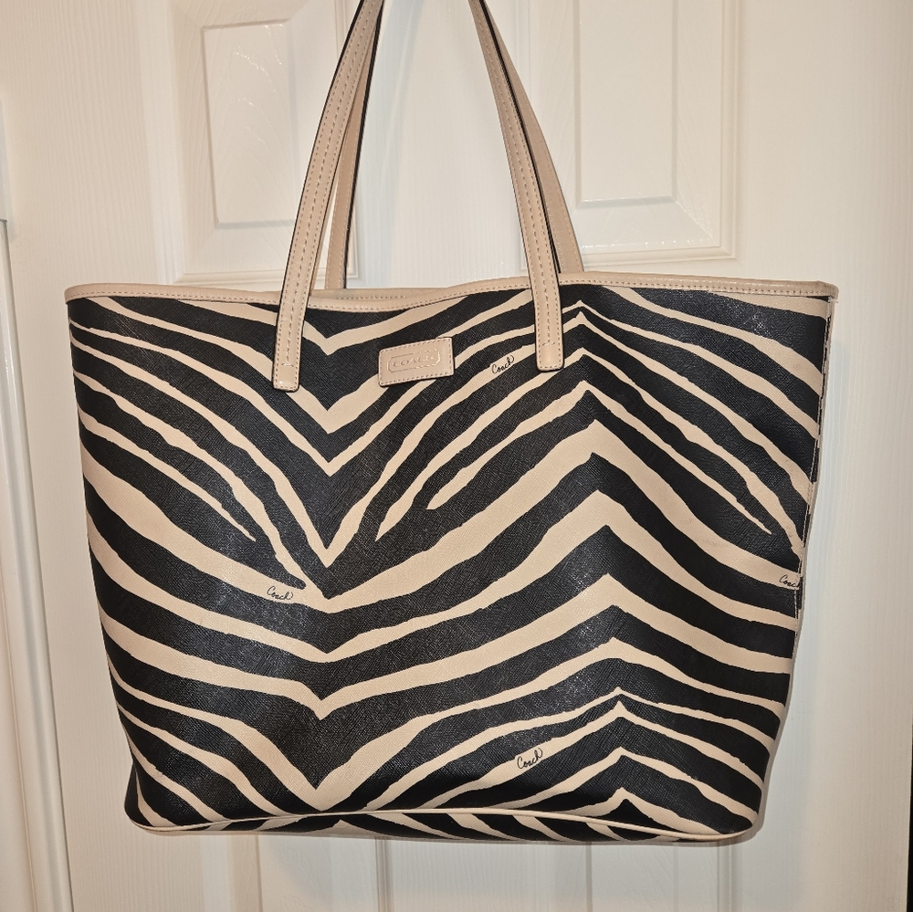 Coach Black and Cream Zebra Print Tote Bag